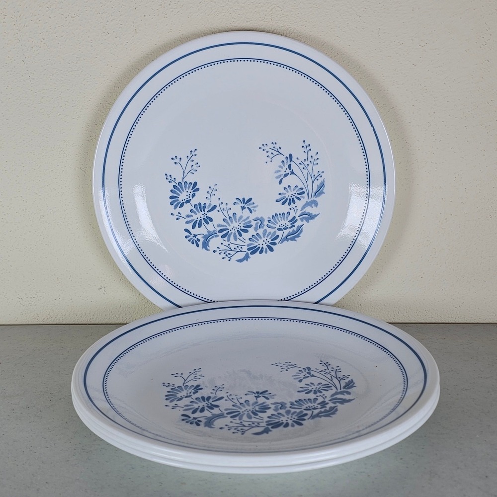 Vintage Corelle by Corning Colonial Mist Blue and White Lunch Plates Set of 4